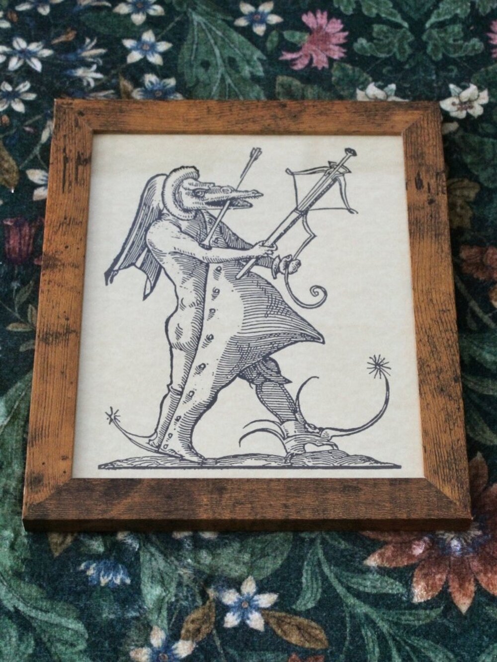 Medieval Crossbow Monster Woodcut Art Print 8x10 Dark Academia Gothic Wall Decor